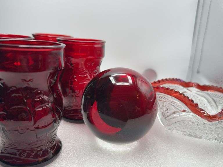 Wheaton Ship Glasses, Smith Swing Glass Vase & Pressed Glass Dish