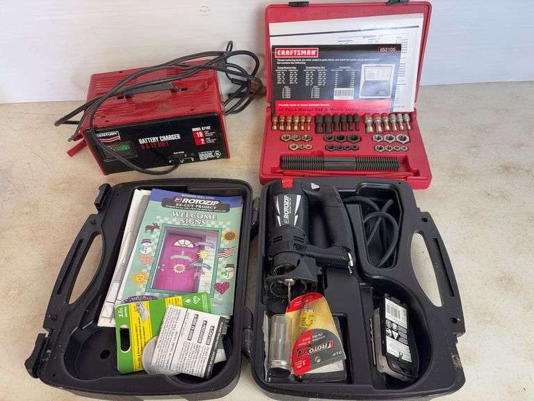 Century battery charger, rethreading set, and rotozip tool