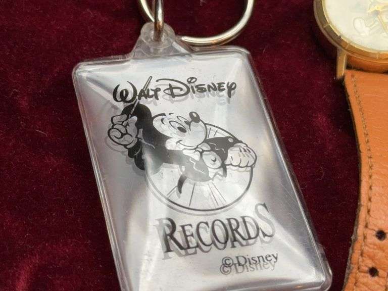 Disney Lot To Include Lorus Watch, Ariel Princess Earrings, Mickey Mouse Necklace, Keychain & Pin of