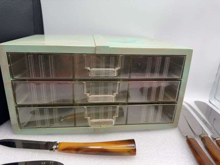 Bakelite Utensils & Vintage Marbled Storage Container
