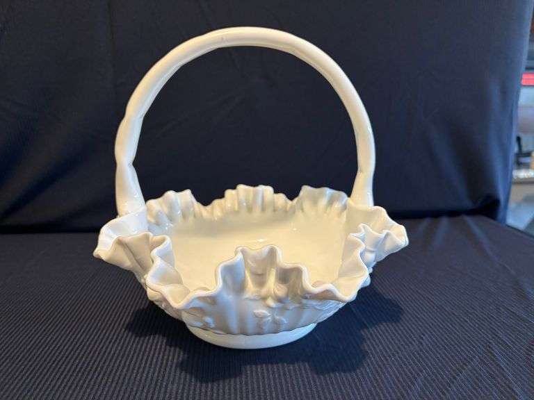 9" Fenton Rose Handled Basket