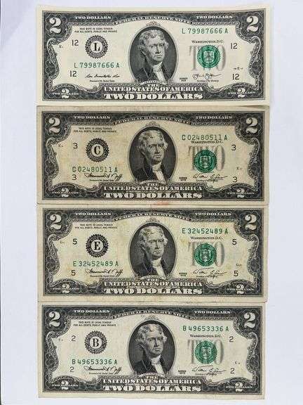 (3) 1976, (1) 2013 2.00 Dollar Bills