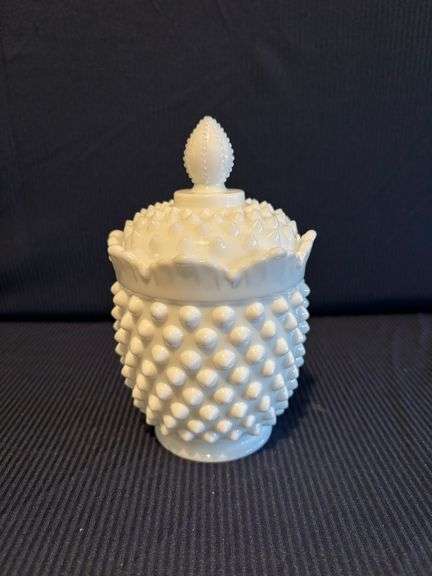 Fenton Hobnail milk glass Covered Nut Dish