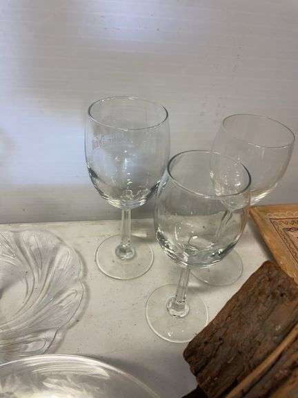 Glass plates, stem glassware, tin plates, and more