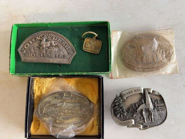 (3) John Deere belt buckles and other buckle