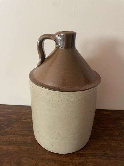 Stoneware crock jug - marked #8 - 16" tall, hairline crack