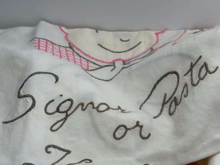 Set of 6 Vintage Handmade Embroidered Pasta Bibs with Ties (Signor Pasta)