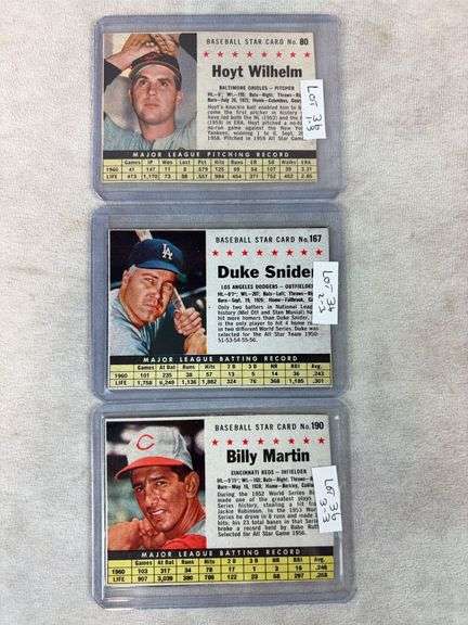 1961 Post BB #80 Wilhelm, #167 Snider and #190 Martin