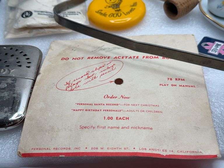 Santa 78 rpm Record, Buddy Hand Warmer, Corn Cob Pipe