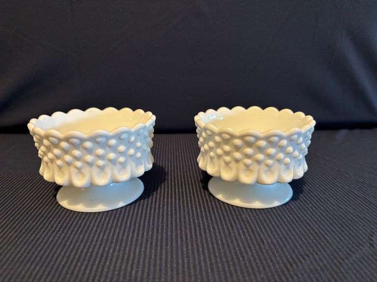Fenton Hobnail milk glass Low Candle Holder