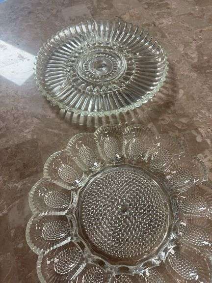 2 Crystal Dishes Deviled Eggs & Chips Dip