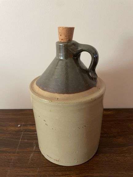 Stoneware crock jug with cork - 12" tall