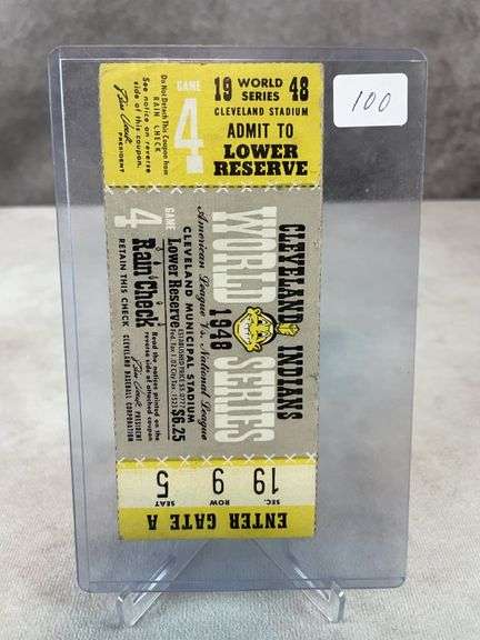 1948 Cleveland Indians World Series ticket game 4, paper loss on back, full ticket