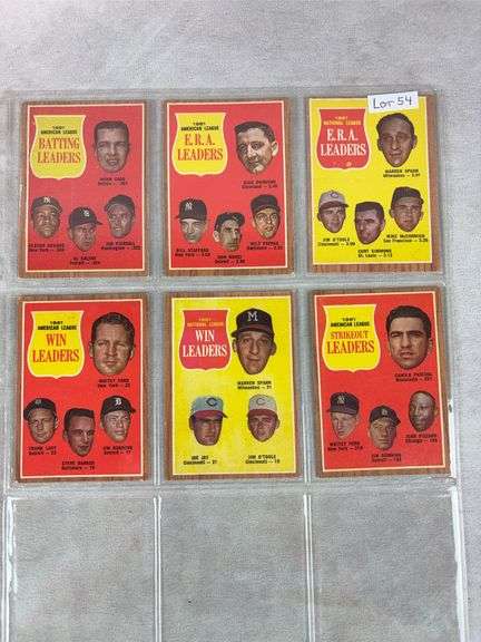 1962 LL 6 Card Lot Topps #51, 55, 56, 57, 58 and 59 - Nice EXMT
