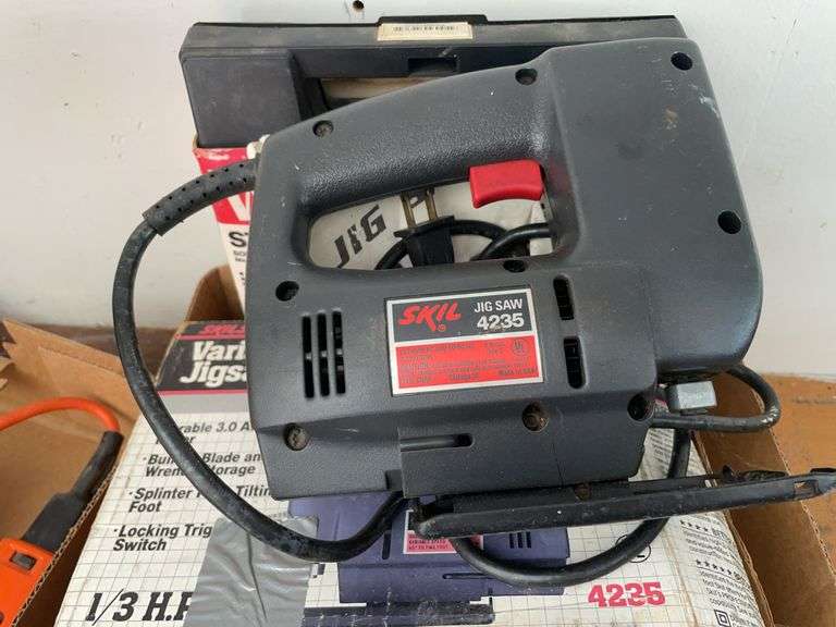 Weller soldering gun kit, skilsaw variable speed jigsaw, horseshoes & railroad spikes