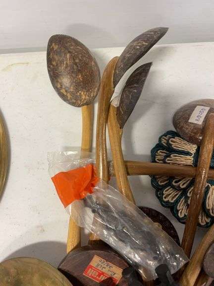 Decorative clock, baskets, and wooden pieces