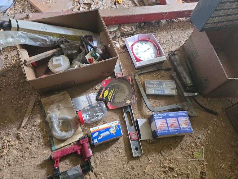Brad nailer, grease gun, organizer, lots of misc