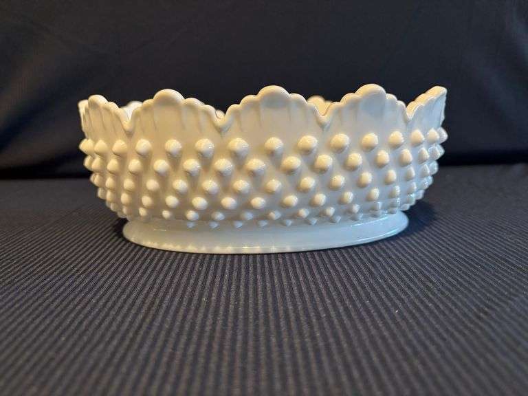 8" Fenton Hobnail milk glass Oval Bowl