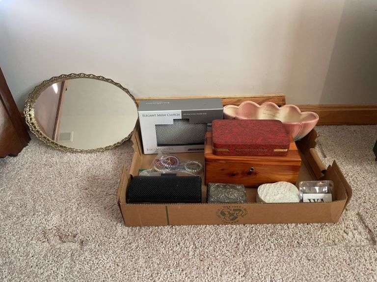 Small Lane cedar chest, purses, and small trinkets
