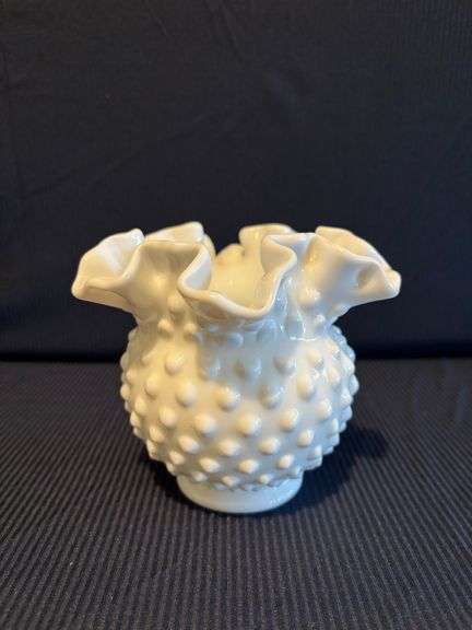 5" Fenton Hobnail milk glass Vase