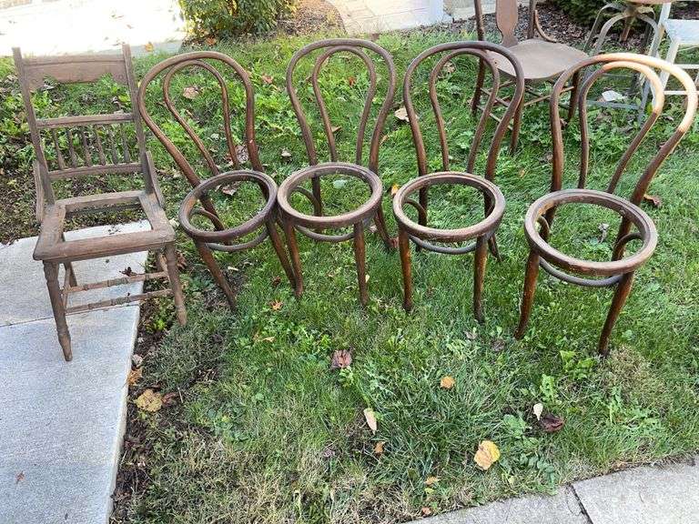 (5) wooden chairs - all missing seats
