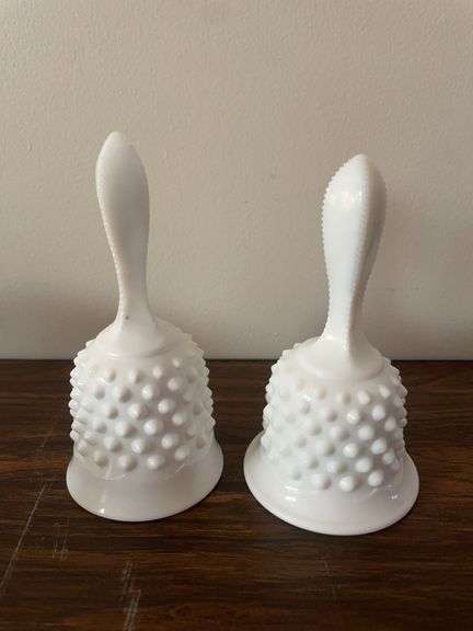 (6) hobnail milk glassware