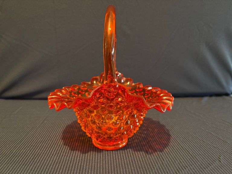 7" Fenton Hobnail Orange Basket