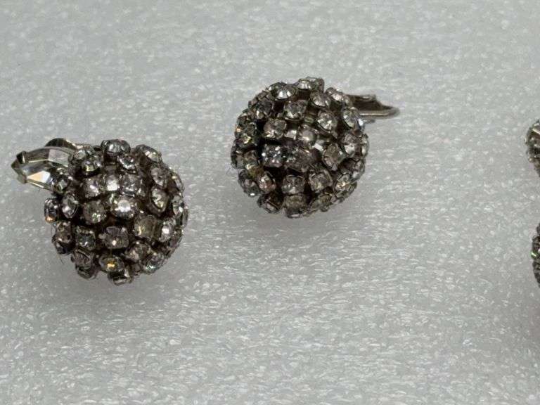 Vintage Rhinestone Disco Ball Earrings & Matching Necklace