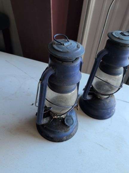 (2) matching blue Dietz lanterns