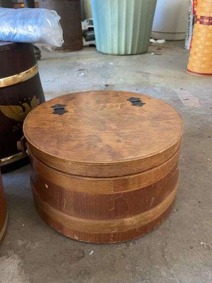 Nut cracker bucket, wooden planter w/ legs & sewing basket