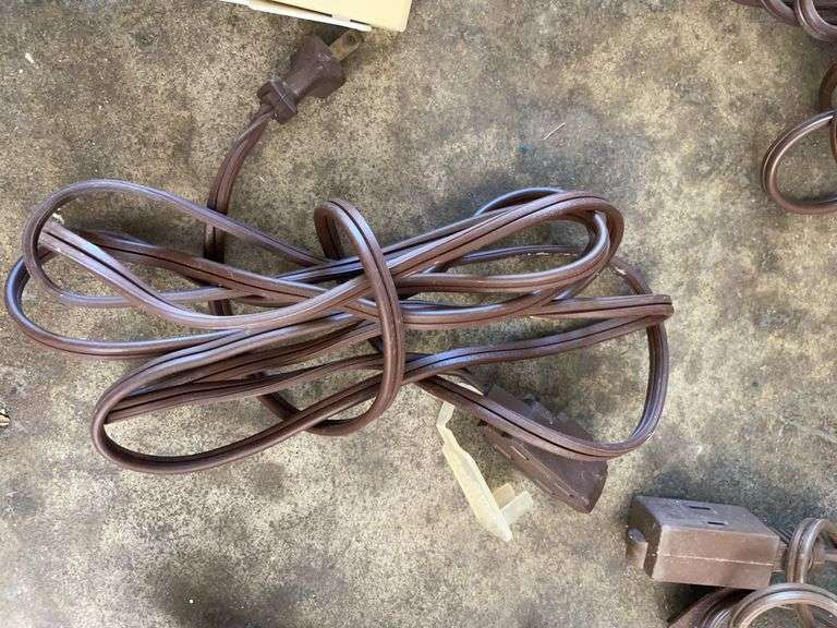 Tote w/ small indoor extension cords & tote w/ tools including screwdrivers & more