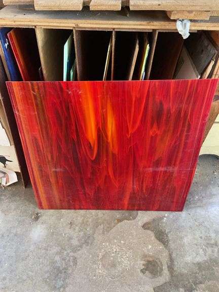 Large amount of stained glass pieces - large pieces are 24x26