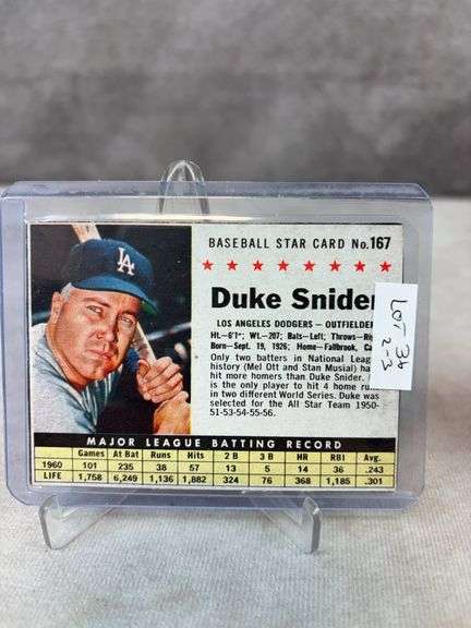 1961 Post BB #80 Wilhelm, #167 Snider and #190 Martin