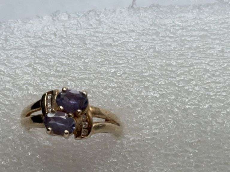 Ladies 14 kt Purple Stone (Lolite?) with Diamond Accents Size 8 1/2