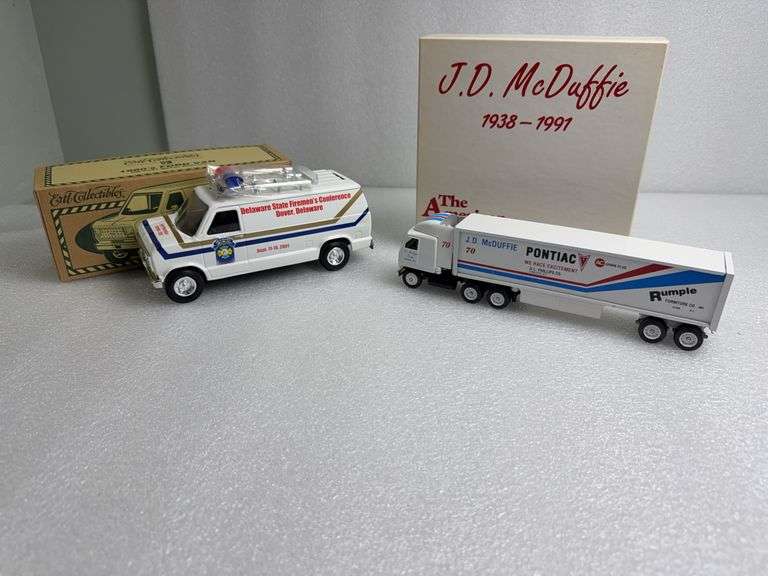ERTL 1980’s FORD VAN (NEW) & J.D. McDUFFIE PONTIAC TRANSPORT (NEW)