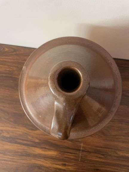 Stoneware crock jug - marked #8 - 16" tall, hairline crack