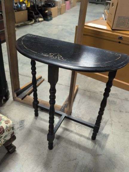 (2) end tables, upholstered stool, suitcase, and unfinished coffee table