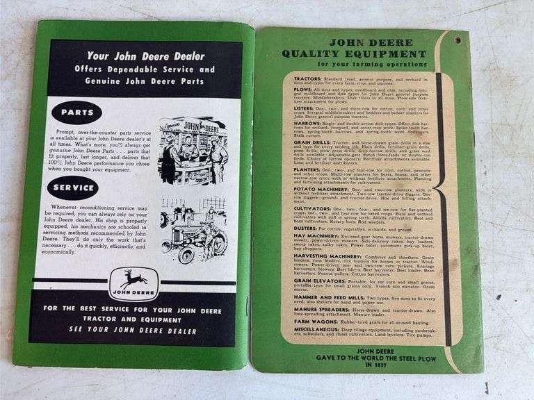 (5) Vintage John Deere operator's manuals