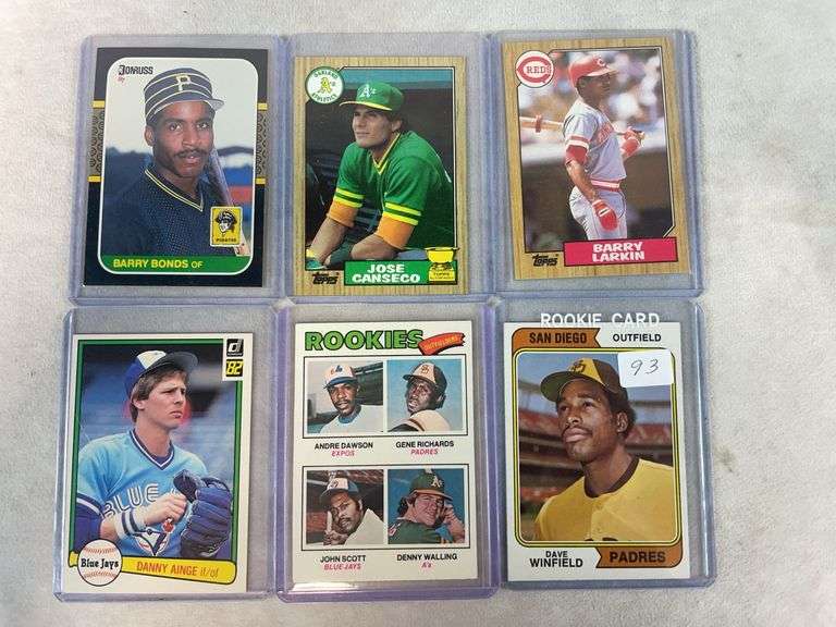 Baseball Rookie Star lot: Winfield, Dawson, Larkin, Ainge, Conseco, Barry Bonds