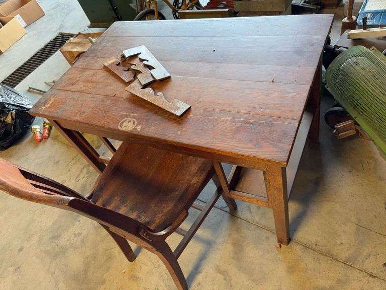 Wooden kneehole desk with chair