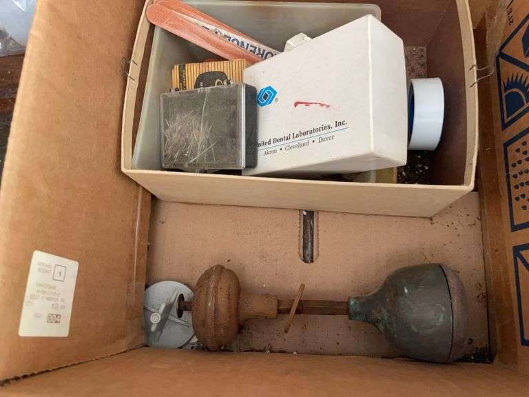 Contents of shelving including lightbulbs, screw-in hooks & more