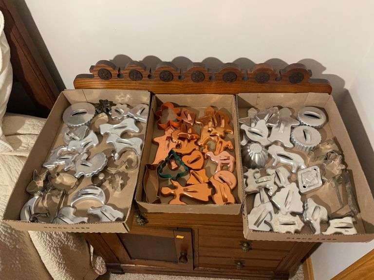 (3) flats of antique cookie cutters