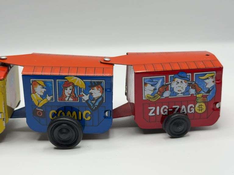 Vintage Western Comic Zig Zag Wind Up Metal Train Probably 1950’s