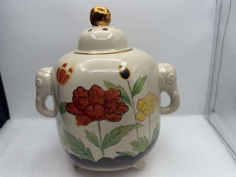 Porcelain Ginger Jar Andrea By Sadek With Elephant Heads