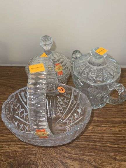 Crystal Glass Basket and Candy Dishes