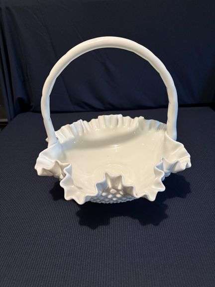 12 “ Fenton milk glass hobnail basket 