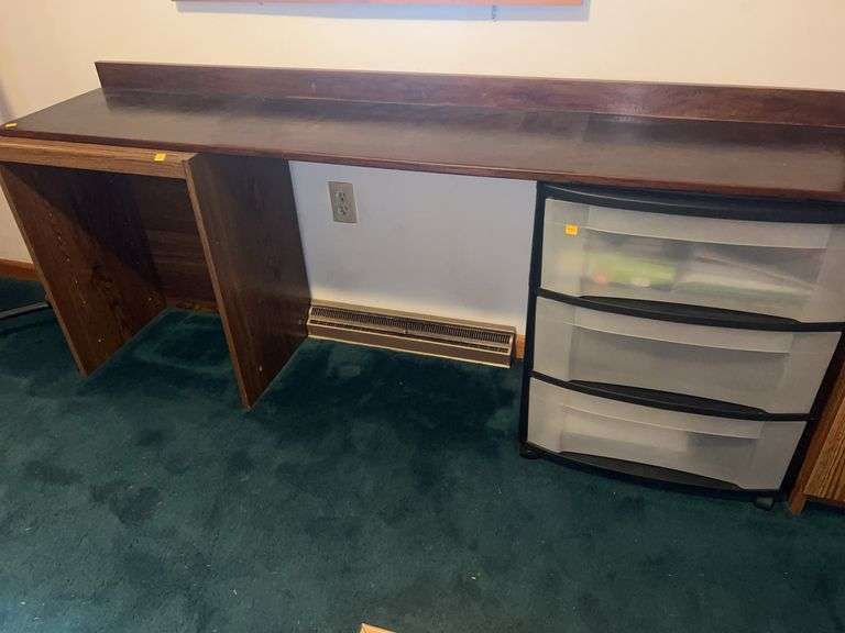 (2) Wooden Shelves, Plastic 3 Drawer Rolling Organizer