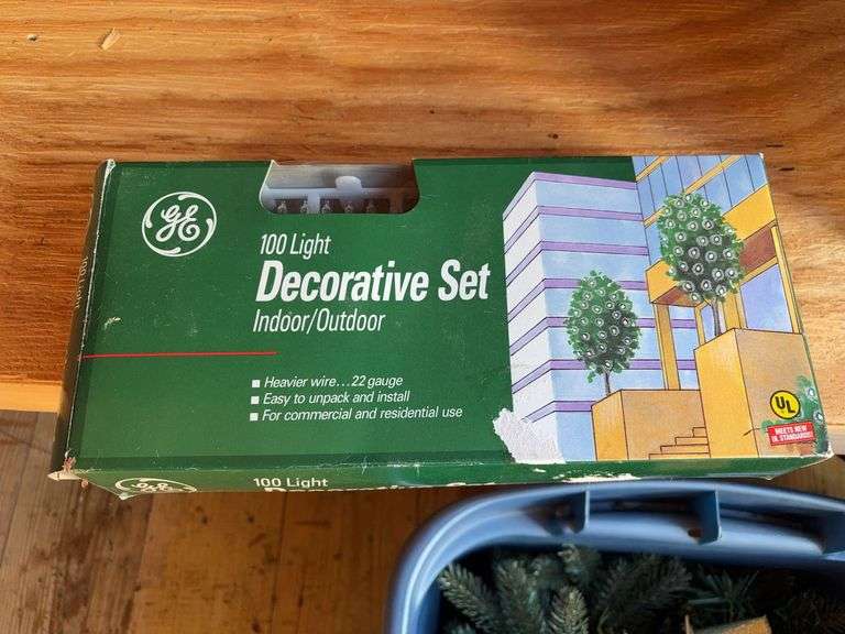 (2) totes with Christmas lights & garland