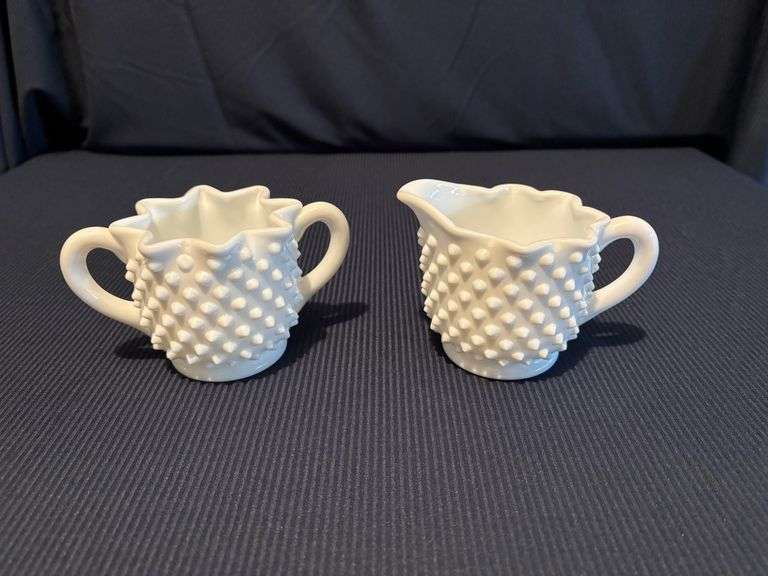Fenton hobnail milk glass sugar and creamer set 