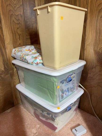 Totes w/ Linens and Trash Can